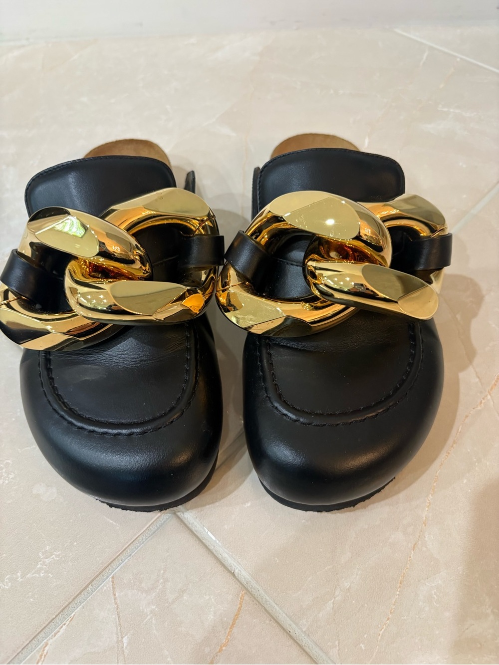 JW Anderson Black Leather Chain Loafer Mule